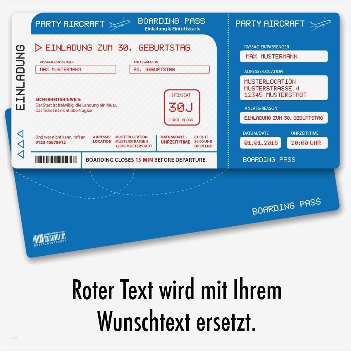 Einladungskarten als Flugticket blau ab 55 Cent