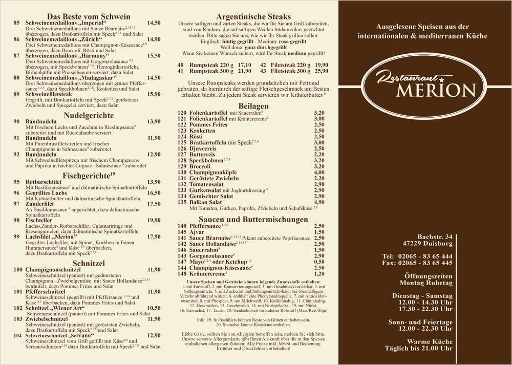 Flyer Vorlagen Open Office Kostenlos Angenehm Speisekarte – Restaurant Merion