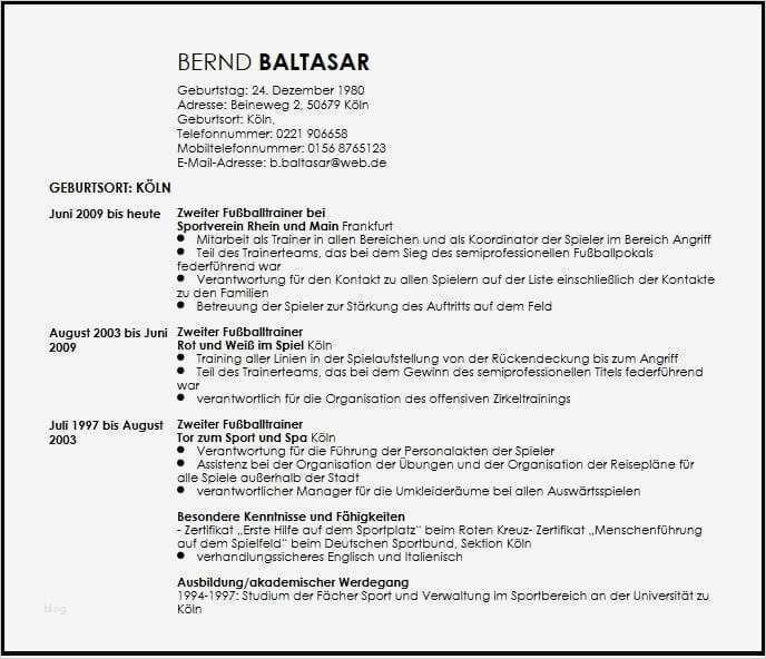 Fußball Lebenslauf Vorlage Elegant Lebenslauf assistenz Fußball Trainer Muster