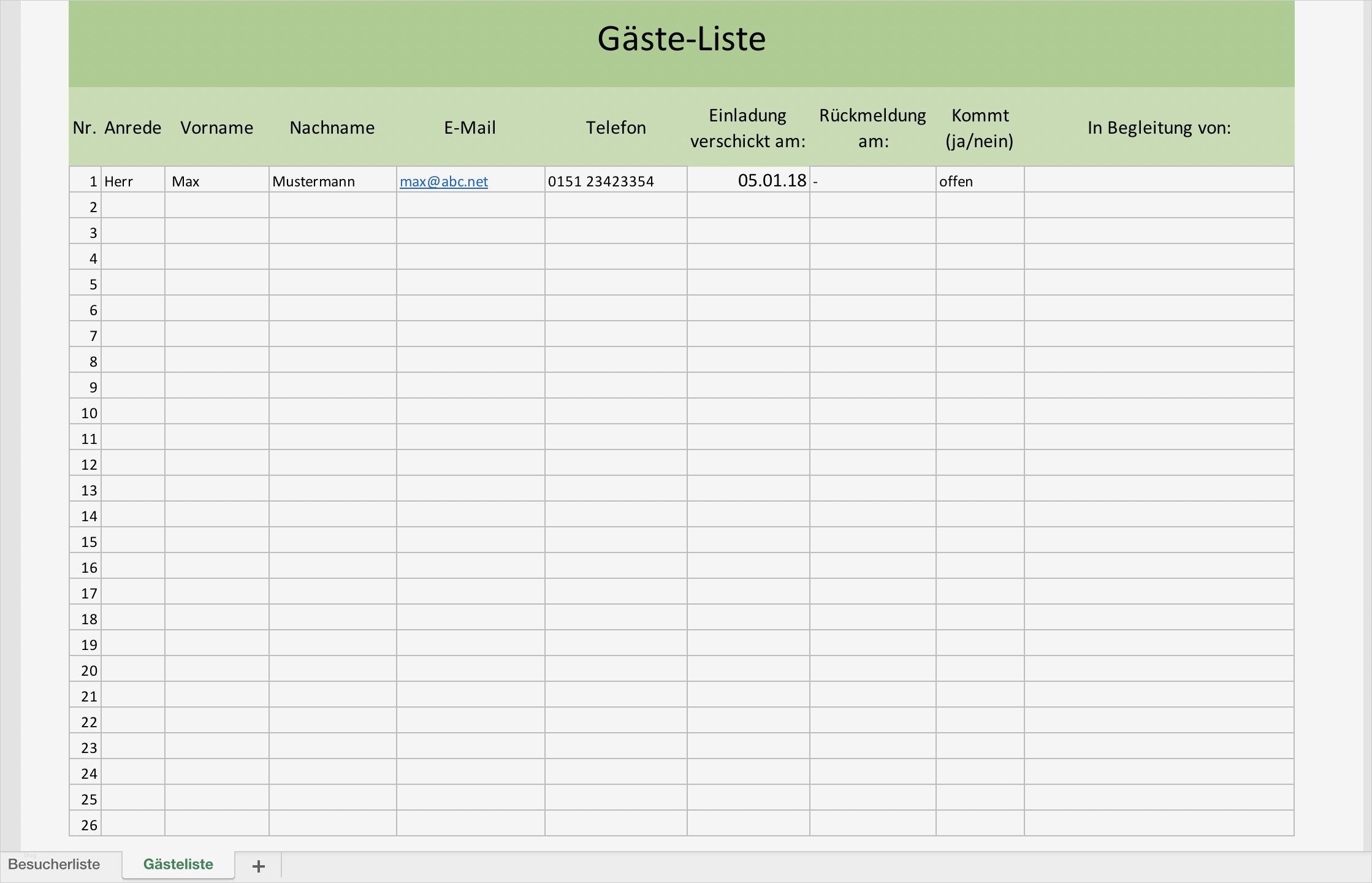 Gästeliste Vorlage Pdf Einzigartig Besucher Und Gästeliste