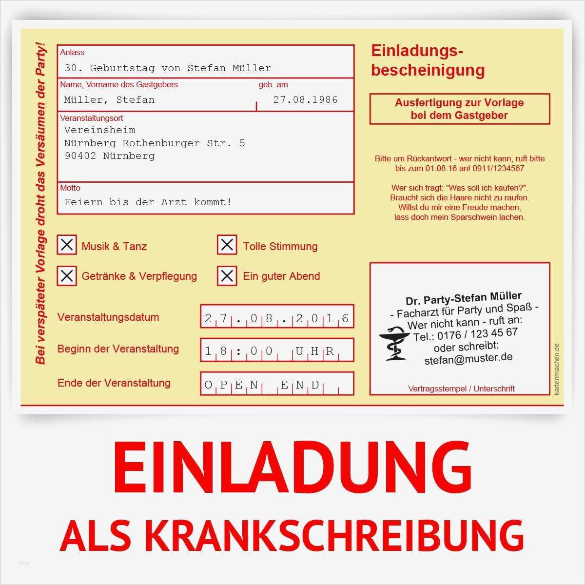 Geburtstagseinladungen 70 Vorlagen Kostenlos Genial Einladungskarten Als Krankschreibung Online Bestellen