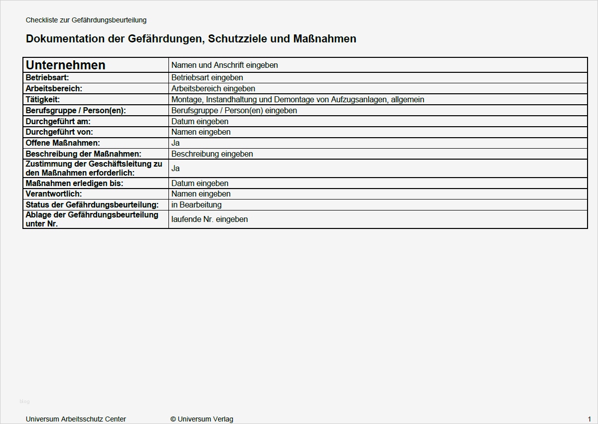 Gefährdungsbeurteilung Instandhaltung Vorlage Schönste Gefährdungsbeurteilung Aufzugsanlagen Montage