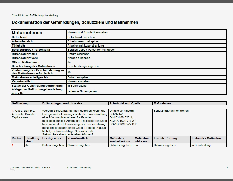 45 Großartig Gefährdungsbeurteilung Vorlage Bg Rci Vorräte 1 Gefährdungsbeurteilung Vorlage Bg Rci Süß Gefährdungsbeurteilung Arbeiten Mit Laserstrahlung