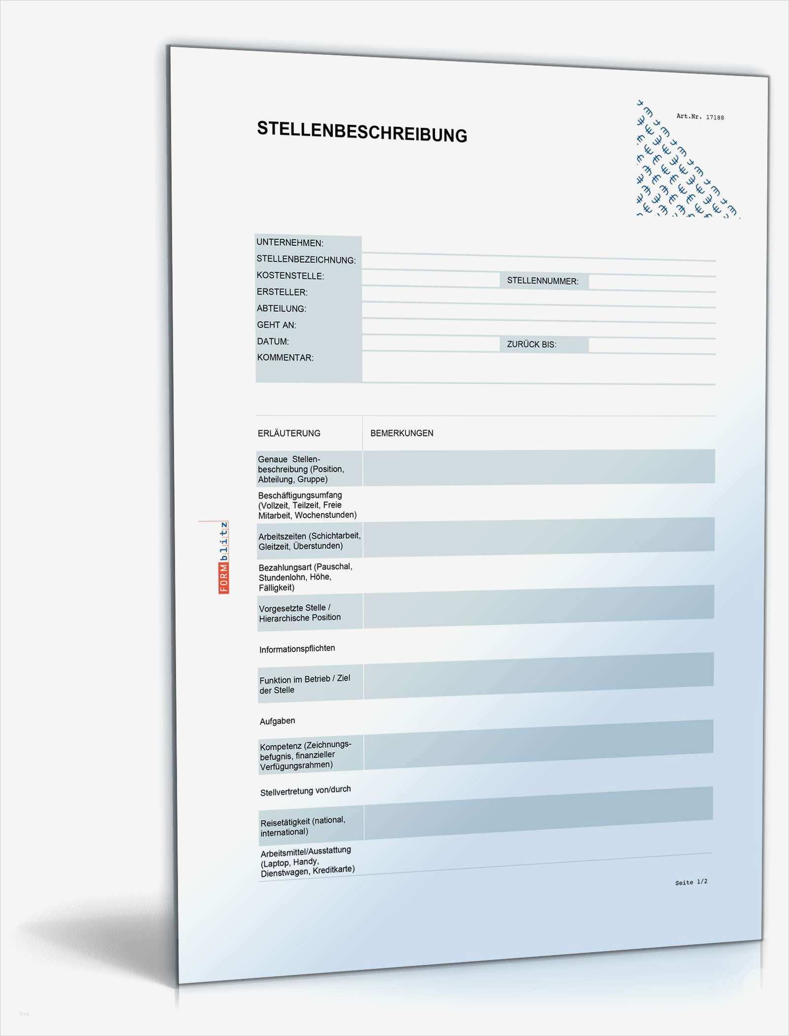 Gegendarstellung Muster Vorlage Zum Download Erstaunlich Stellenbeschreibung Blanko formular Vorlage Zum Download