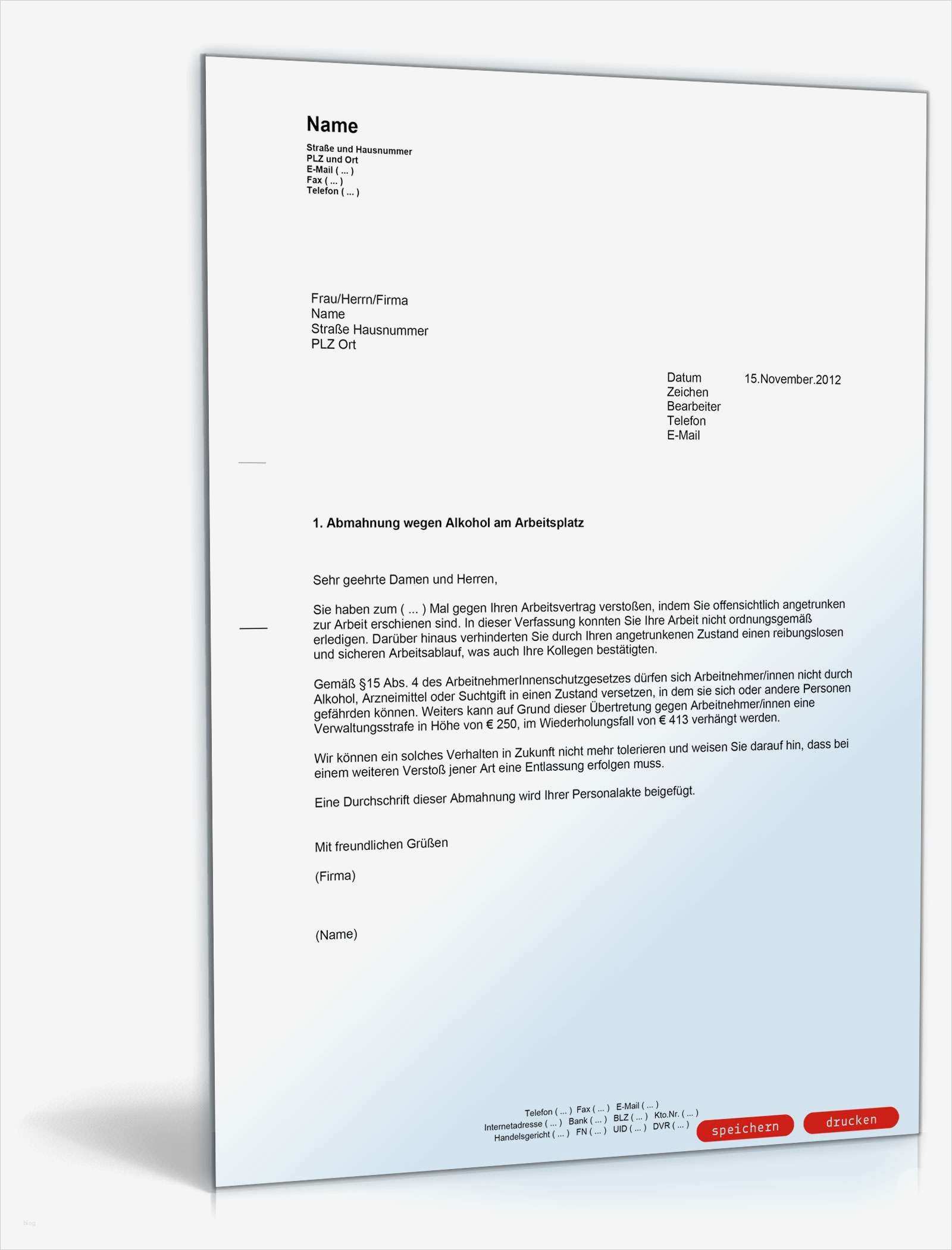 Gegendarstellung Muster Vorlage Zum Download Genial Abmahnung Wegen Alkohol Muster Vorlage Zum Download