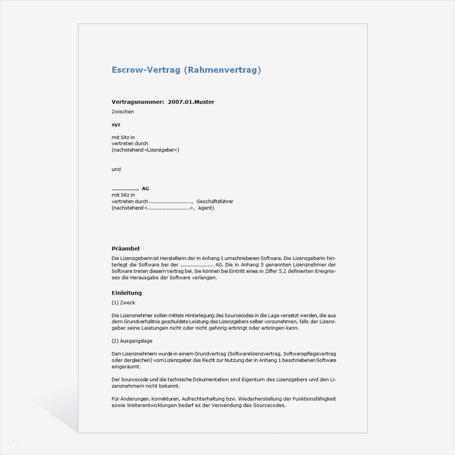 Geld Leihen Privat Vertrag Vorlage Großartig Muster Escrow Vertrag