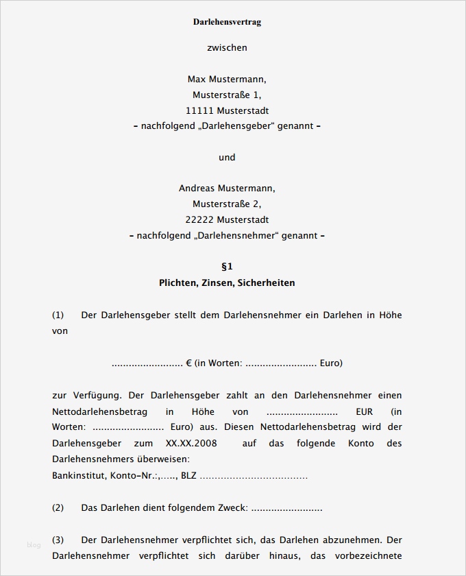 Geld Leihen Privat Vertrag Vorlage Gut Vorlage Als Download Darlehensvertrag Privat