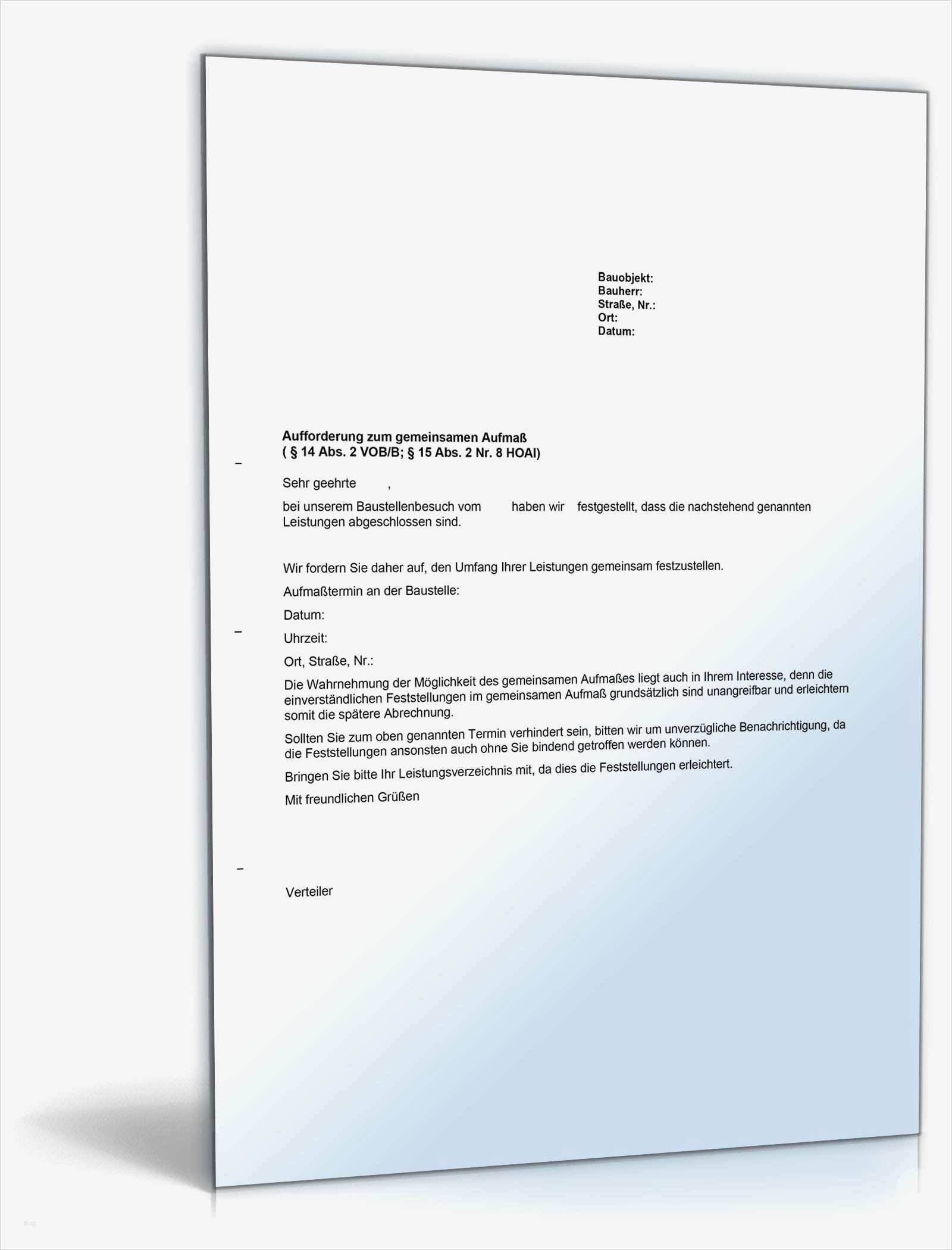 Gemeinsamer Mietvertrag Einzeln Kündigen Vorlage Hübsch Aufforderung Zum Gemeinsamen Aufmaß Durch Den Auftraggeber