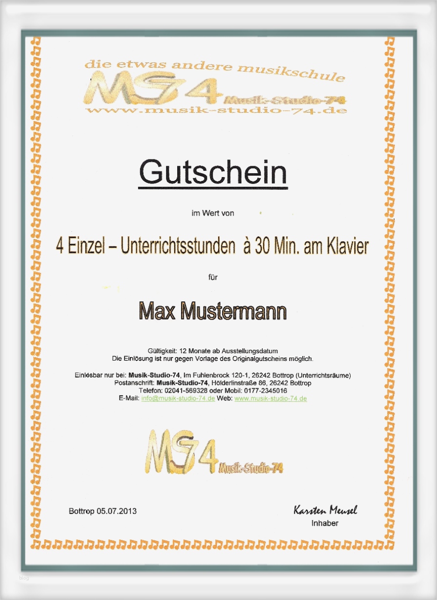 Gutschein Konzert Vorlage Neu Geschenk Gutschein Musik Studio 74