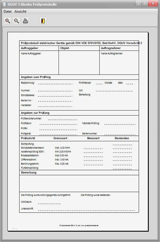 Haftungsausschluss Vorlage Pdf Süß Prüfprotokolle Dguv 3 Bgv A3 Blankoformulare