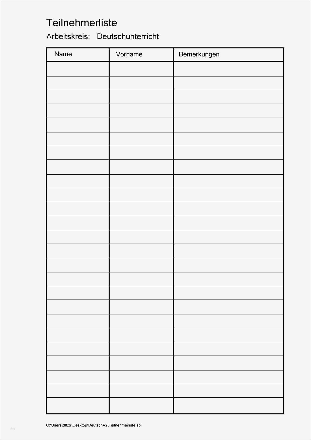 Hamburger Mietvertrag Vorlage Erstaunlich Berühmt Teilnehmerliste Vorlage Fotos Bilder Für Das