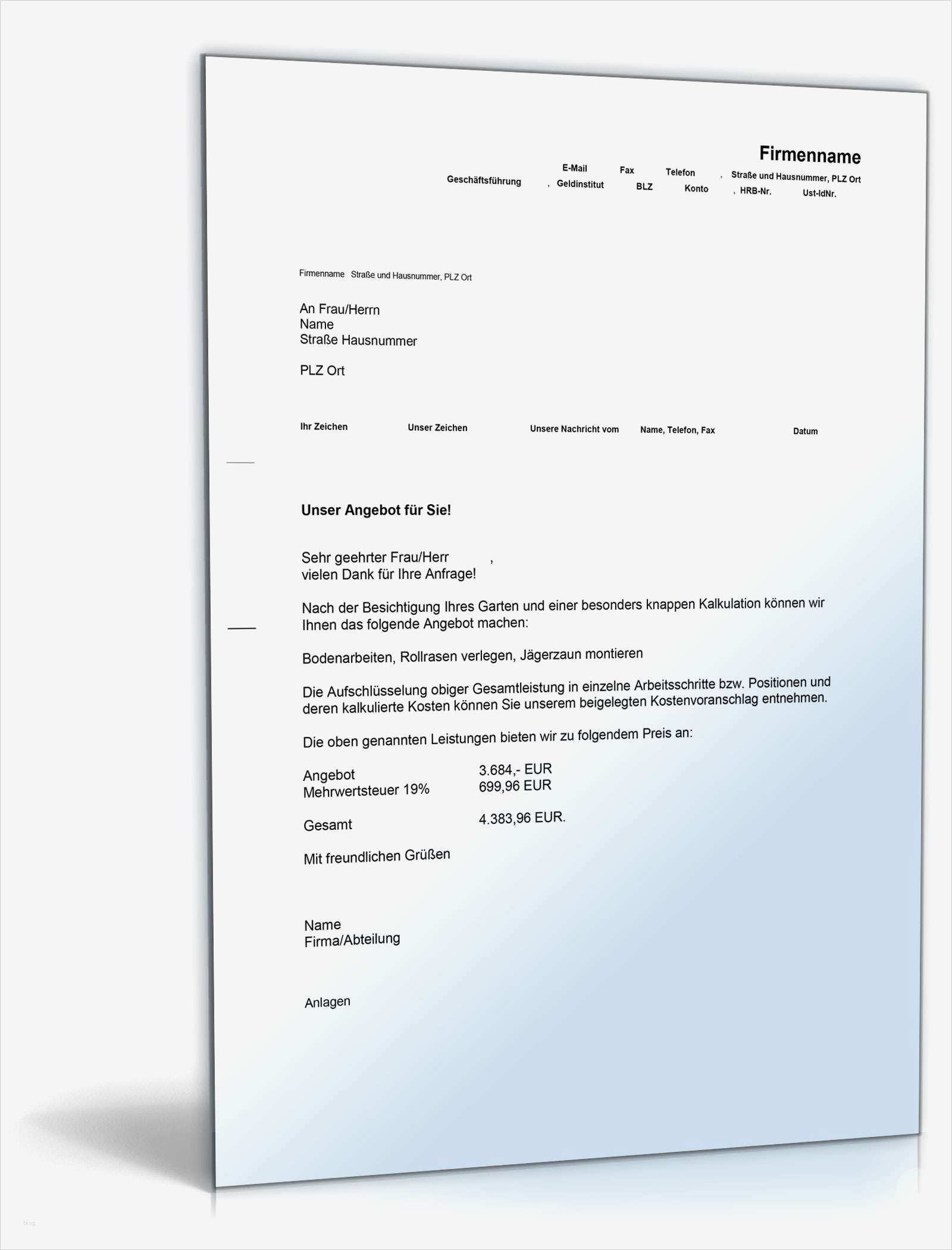 Handwerker Angebot Vorlage Bewundernswert Kostenvoranschlag Garten Und Landschaftsarbeiten