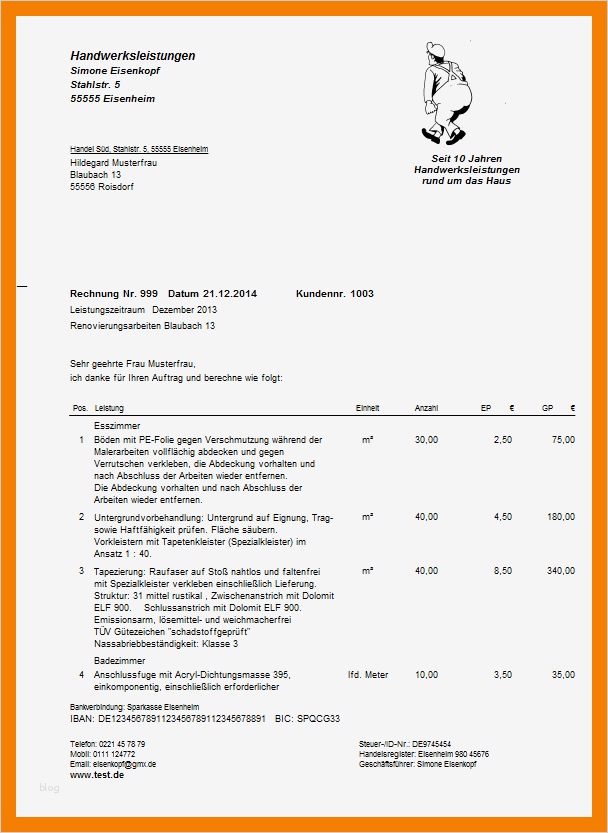 Handwerkerrechnung Muster Vorlage Cool 6 Handwerkerrechnung Muster