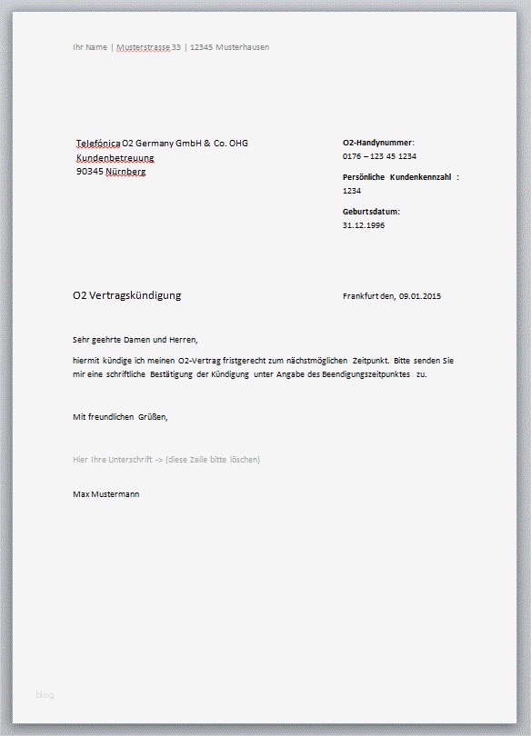 Handyvertrag O2 Kündigen Vorlage Fabelhaft Handyvertrag Kündigungschreiben – Kostenlose Vorlagen