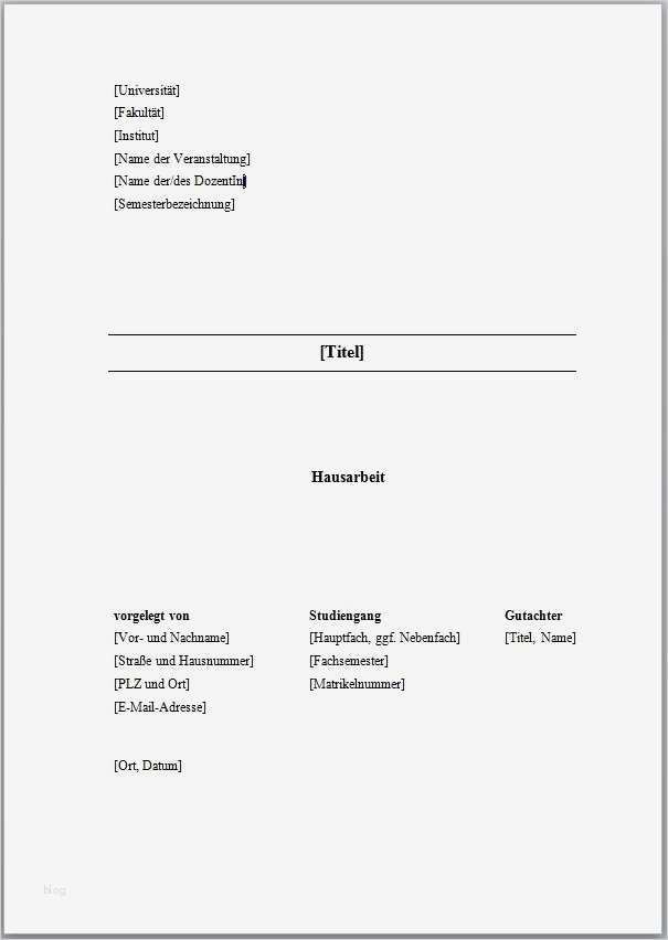 Hausarbeit Vorlage Word Gut 20 Deckblatter Hausarbeit