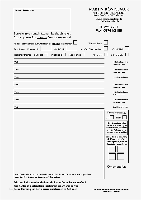 Html Bestellformular Vorlage Großartig Steinmetz Königbauer Folienservice