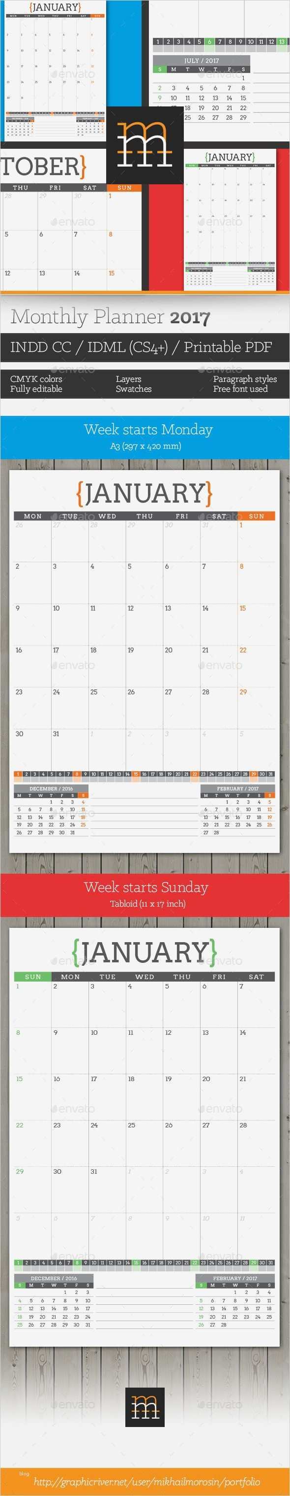 Indesign Vorlage Kalender 2017 Schönste Monthly Planner 2017 Template Indesign Indd