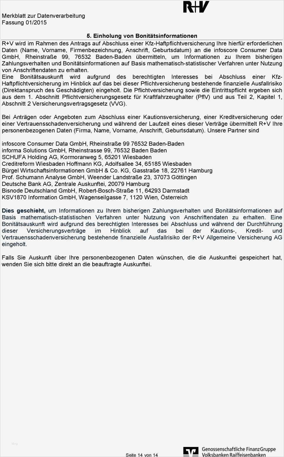 Infoscore Consumer Data Gmbh Selbstauskunft Vorlage Elegant R V Mietschutzpolice Basic Pdf