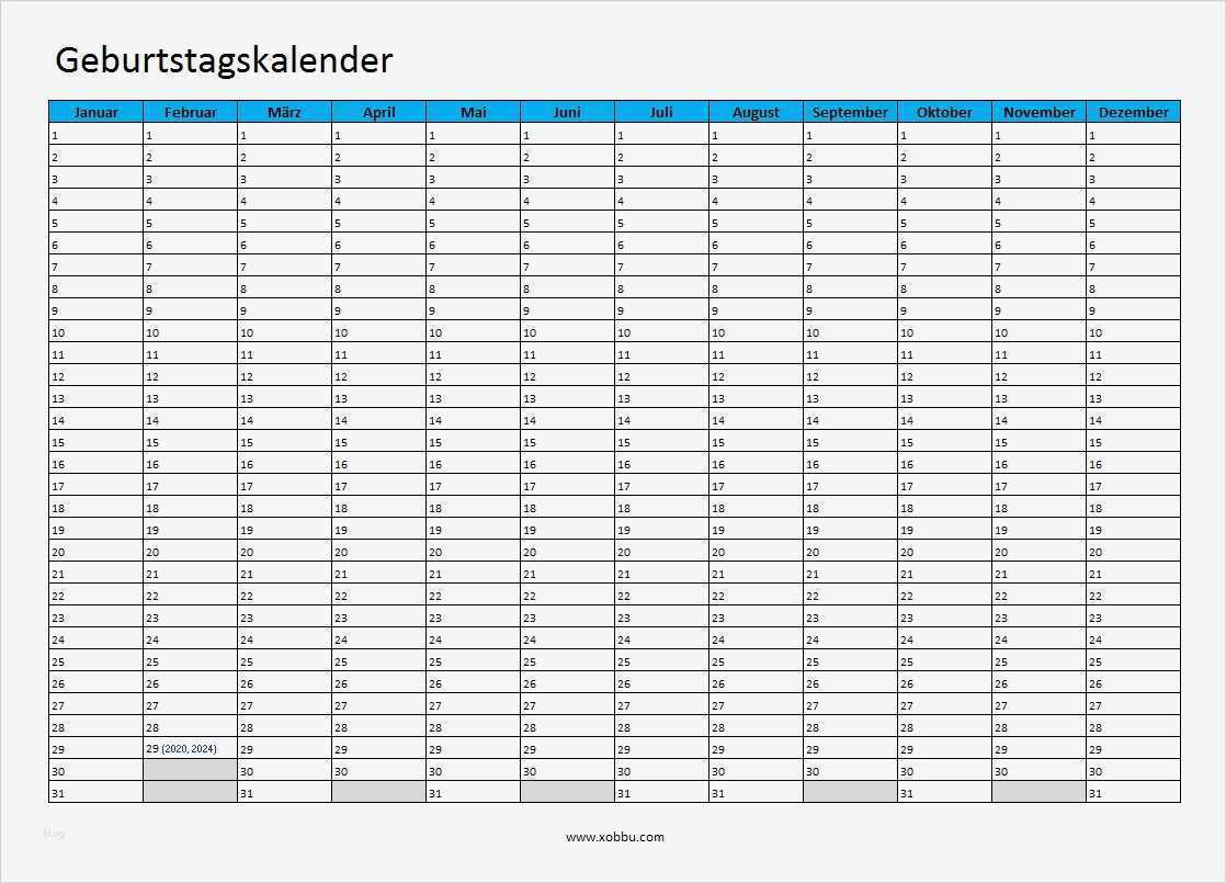Geburtstagskalender zum Ausdrucken PDF Excel