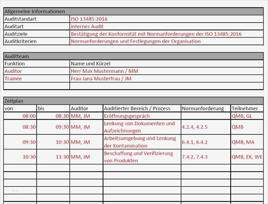 Interne Audits Vorlage Erstaunlich Vorlage iso Auditplan