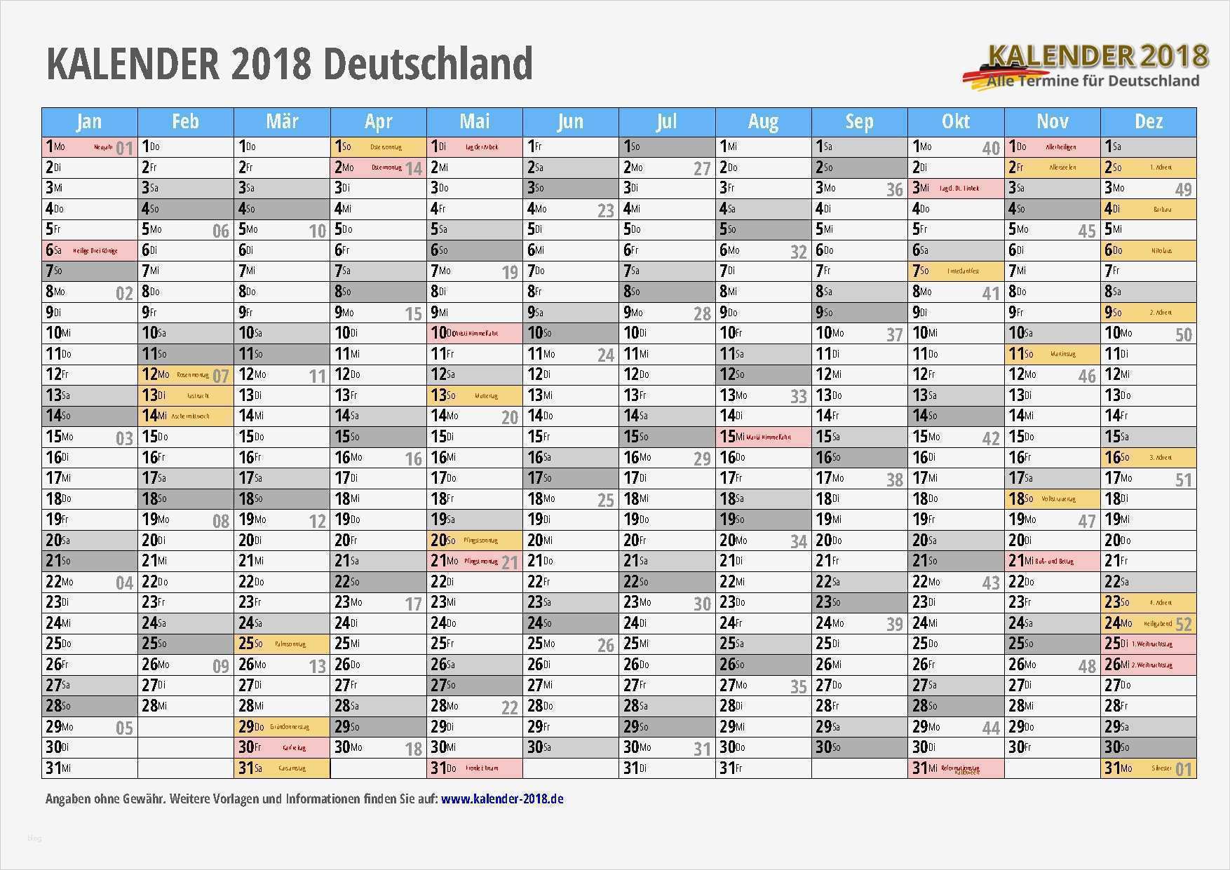 Kalender 2018 Vorlage Kostenlos Elegant Kalender 2018 Excel Vorlagen Kalender 2018