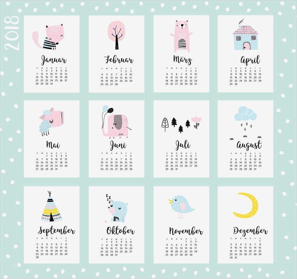 Kalender Basteln Vorlagen Großartig Jahres Kalender Zum Ausdrucken Mit Niedlichen Motiven