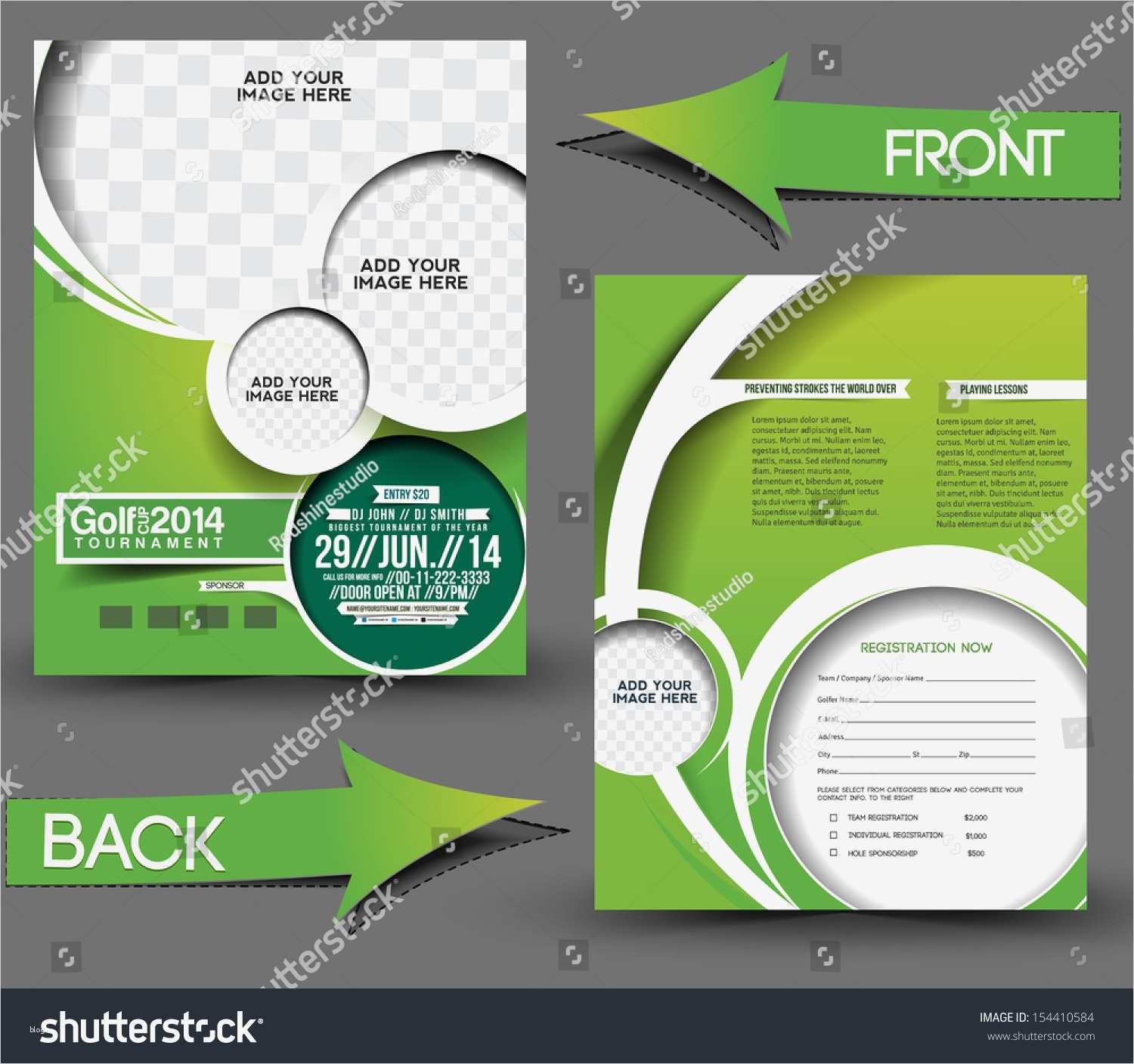 Katze Entlaufen Flyer Vorlage Erstaunlich Golf tournament Front Back Flyer Template Stock Vector