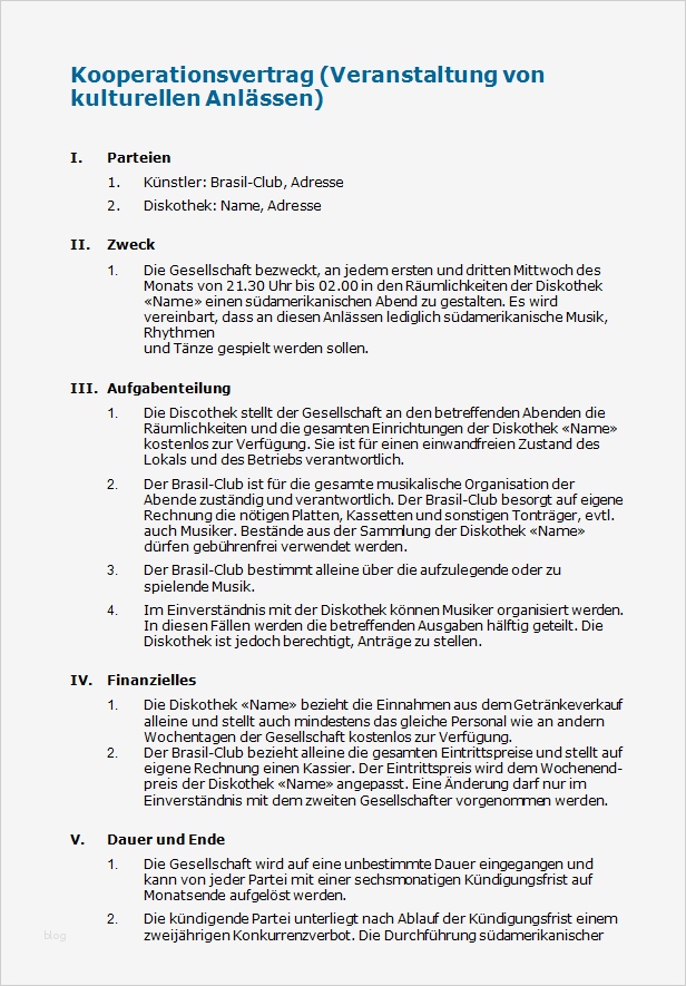 Kooperationsvertrag Vorlage Word Schönste Kooperationsvertrag Veranstaltung Von Kulturellen