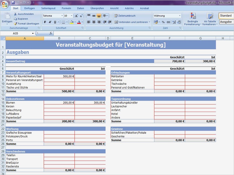 Kostenplan event Vorlage Erstaunlich Veranstaltungsbud 2