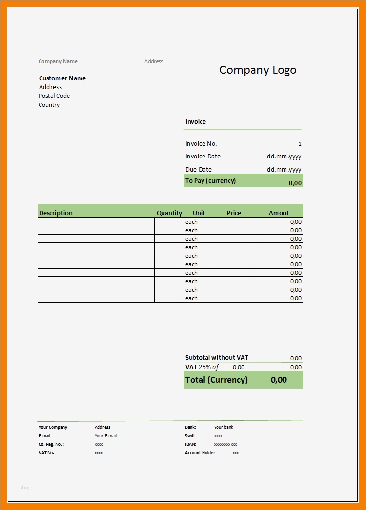 Kostenrechnung Excel Vorlage Kostenlos Best Of 9 Rechnung Englisch Vorlage