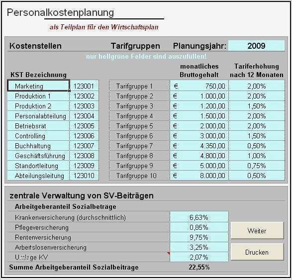 Kostenrechnung Excel Vorlage Kostenlos Luxus Personalkostenplanung Auf Kostenstellenbasis Excel
