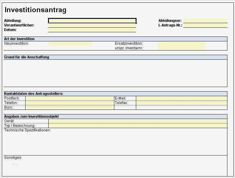 Kostenübernahme formular Vorlage Bewundernswert formular Für Investitionsplanung Investitionsantrag