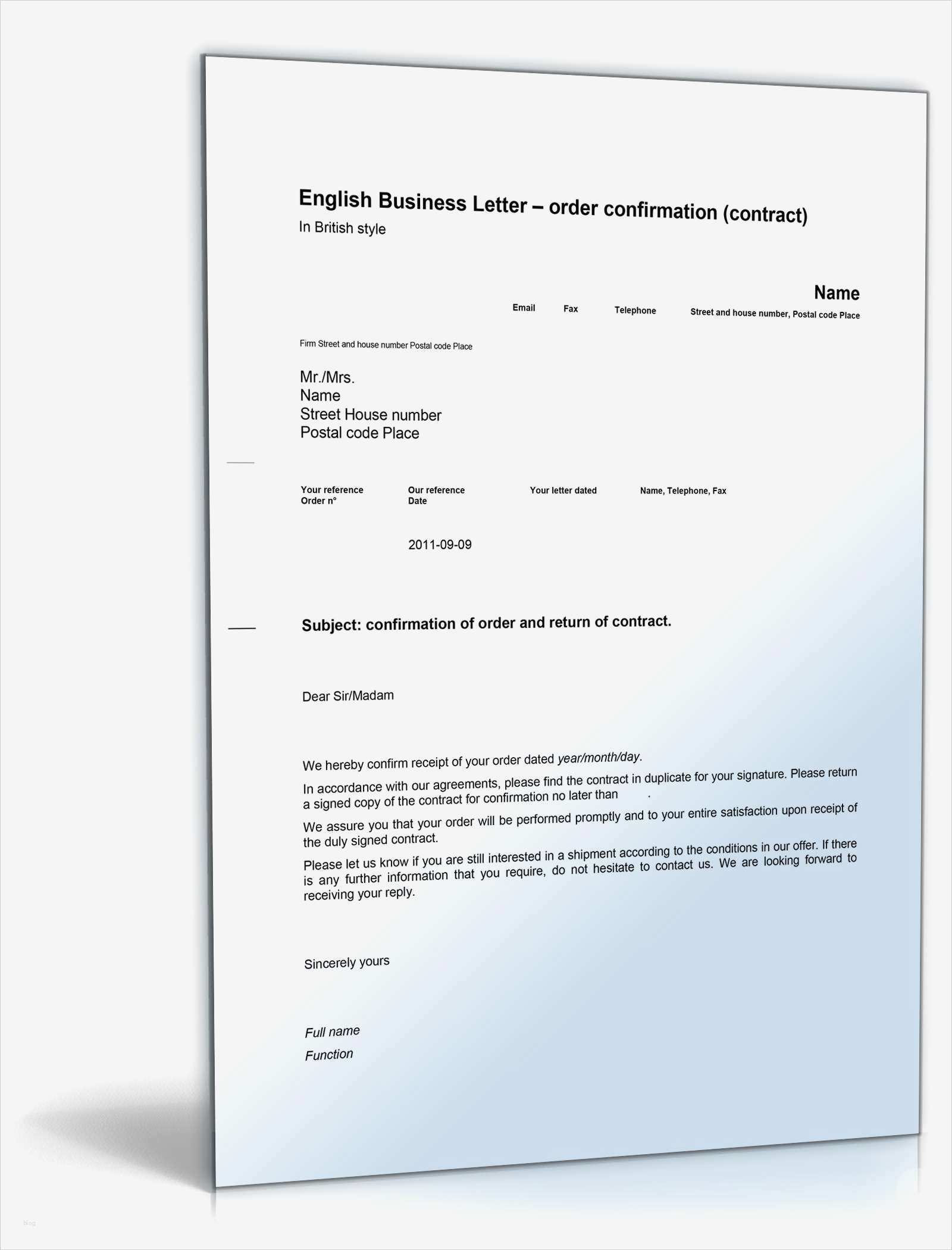Kostenübernahme Hotel Englisch Vorlage Neu Auftragsbestätigung Auf Englisch order Confirmation