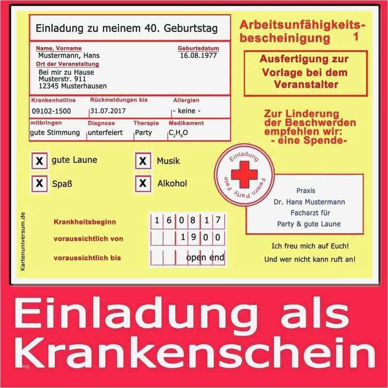 Krankenschein Einladung Vorlage Neu Einladung Zum 40 Geburtstag Kostenlos Download