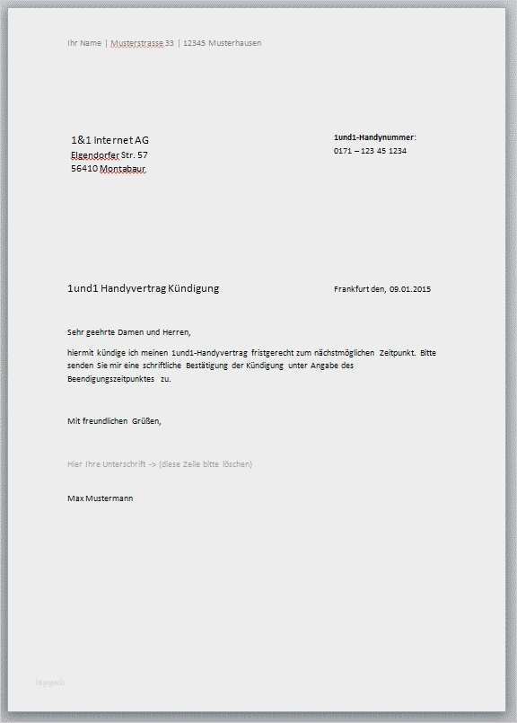 Kündigung 1&1 Handyvertrag Vorlage Elegant Kündigung Handyvertrag Vorlage Vodafone Gut