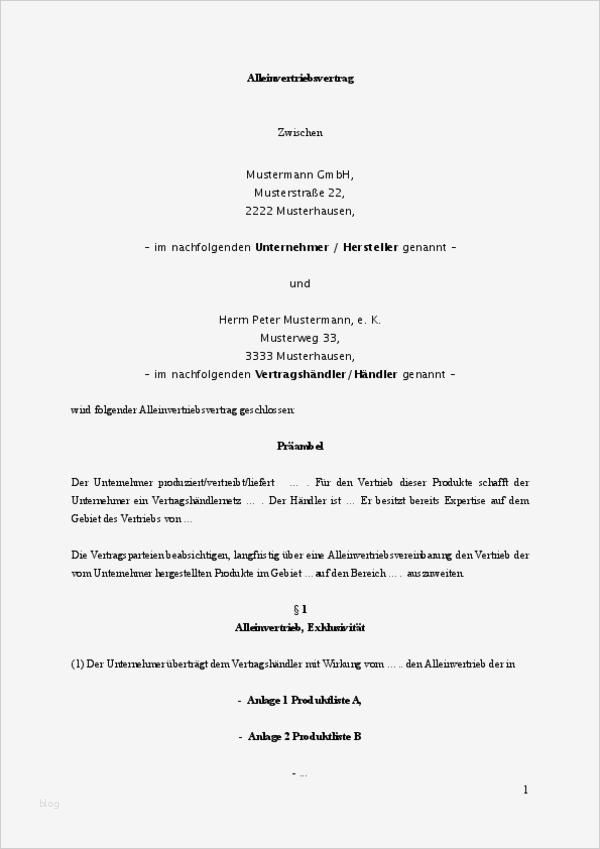 Kündigung Anwalt Vorlage Angenehm Alleinvertriebsvertrag Vorlage Vom Anwalt Zum Download