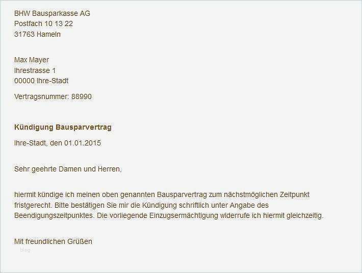 17 Wunderbar Kündigung Bausparer Vorlage Bilder 1 Kündigung Bausparer Vorlage Großartig Bausparvertrag Kündigen Mit Cleverer Mustervorlage