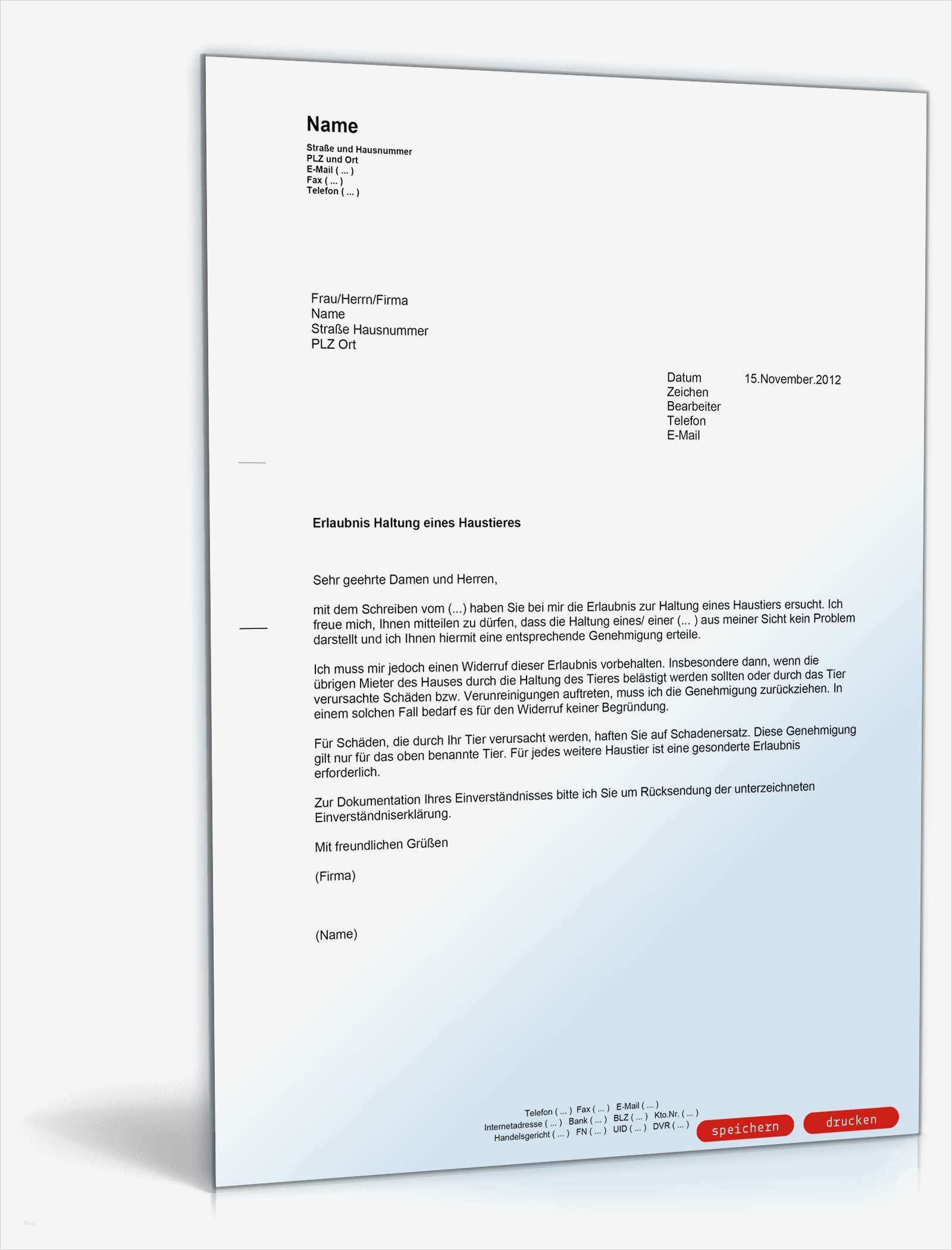 Kündigung Beidseitigem Einverständnis Vorlage Elegant Genehmigung Von Tierhaltung Muster Vorlage Zum Download