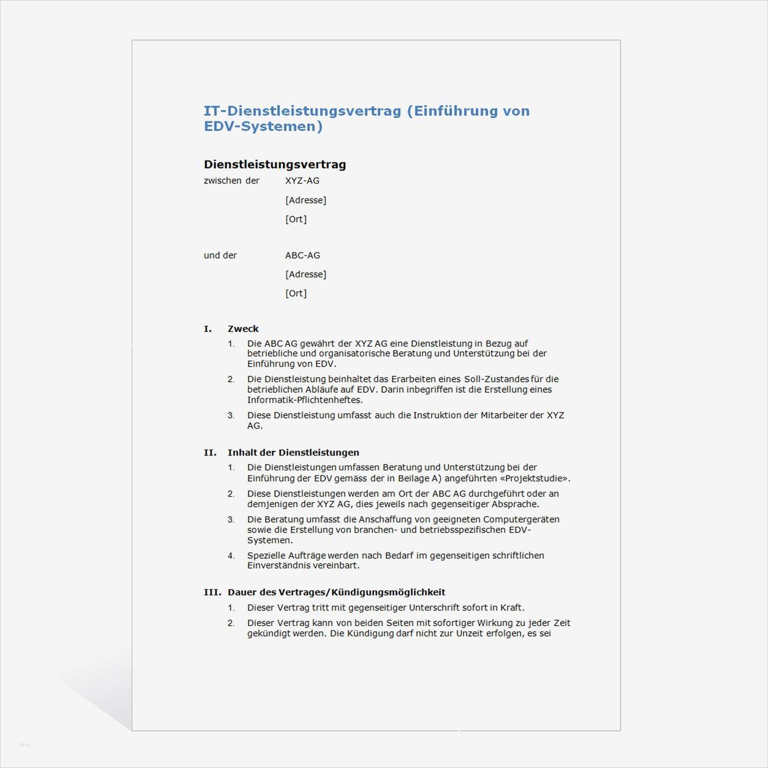 Kündigung Dienstleistungsvertrag Vorlage Genial Muster It Dienstleistungsvertrag
