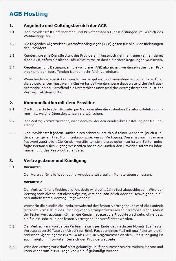 Kündigung Dienstleistungsvertrag Vorlage Luxus Agb Hosting Vorlage Zum Download