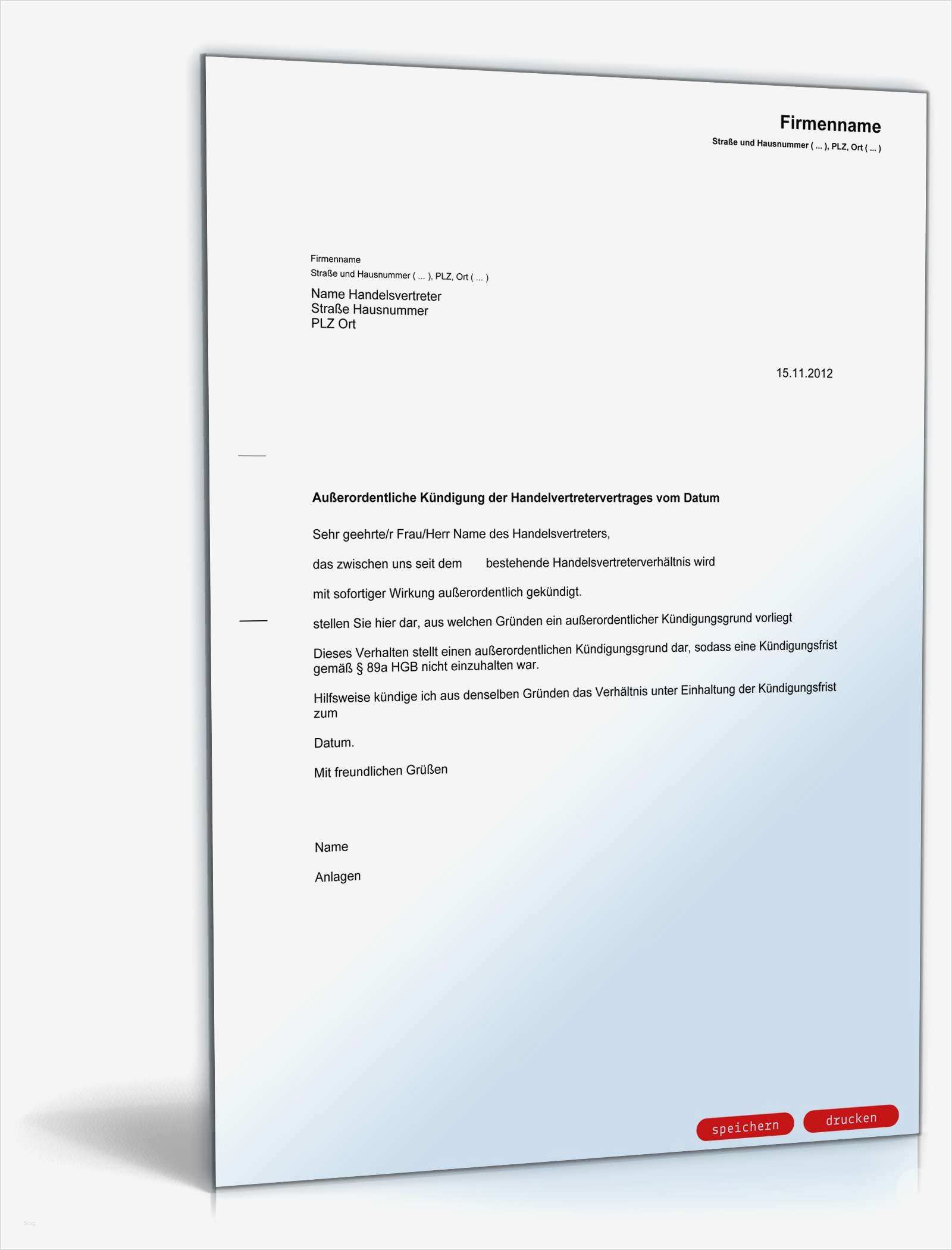 Kündigung Handyvertrag Mit Rufnummernmitnahme Vorlage Süß Fristlose Kündigung Handelsvertreter