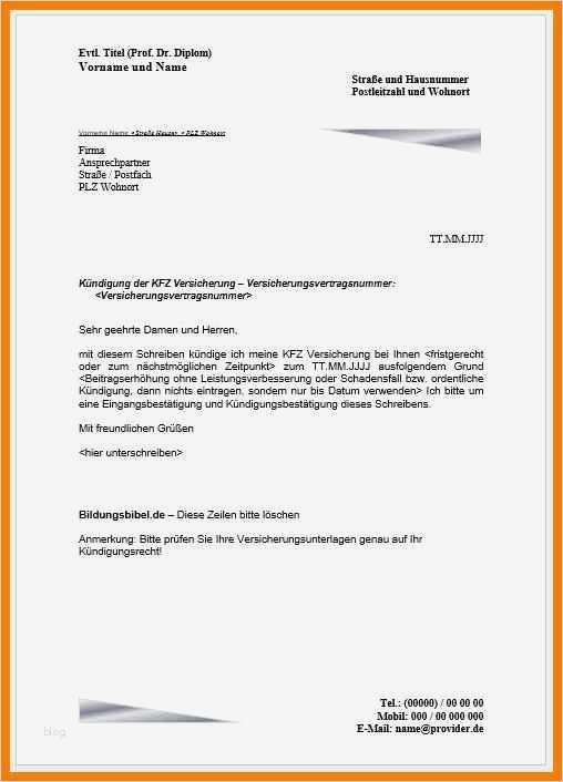 Kündigung Kfz Versicherung Vorlage Word Bewundernswert 13 Kündigung Kfz Versicherung Muster Doc