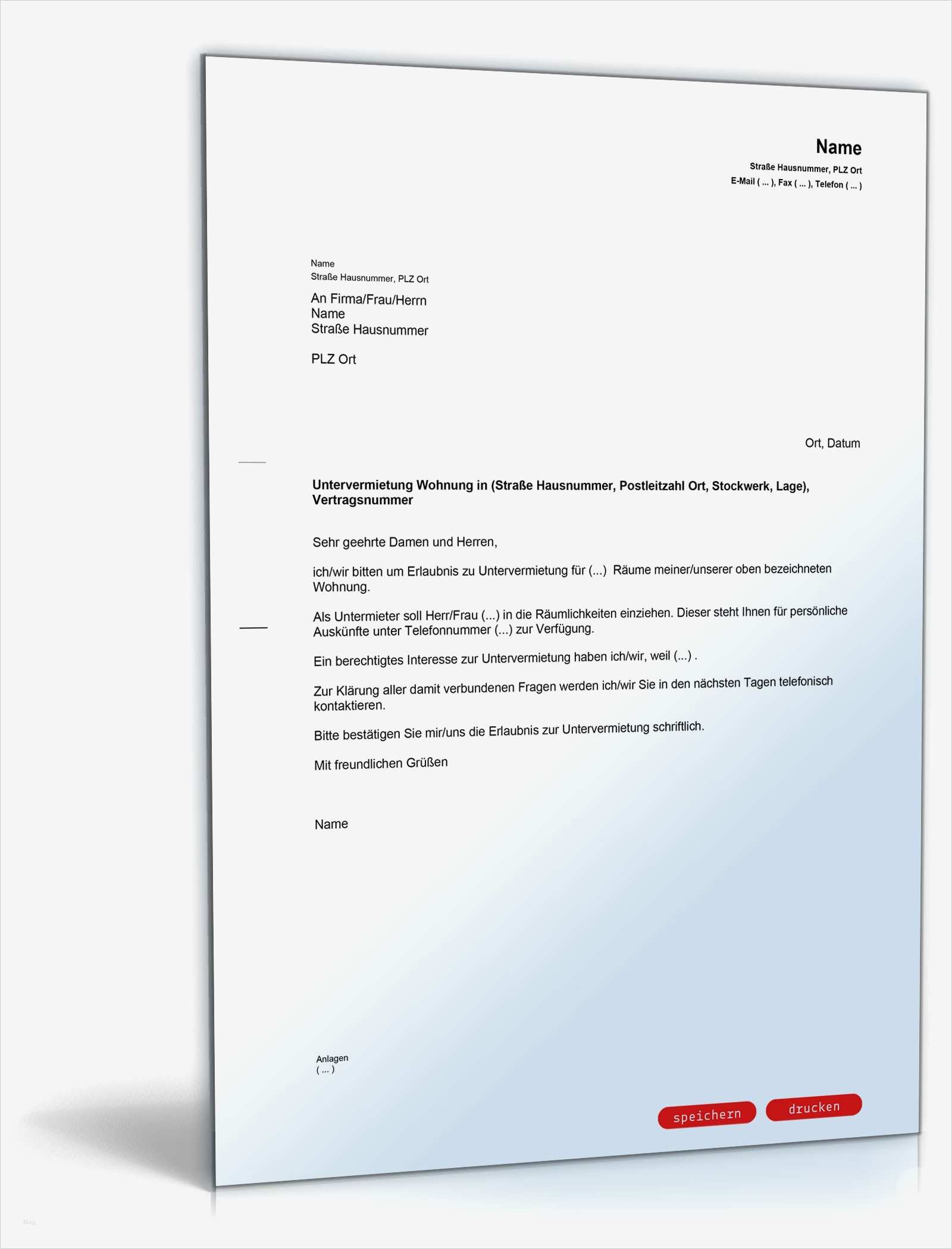 Kündigung Krankenversicherung Vorlage Bewundernswert formloser Antrag Untervermietung