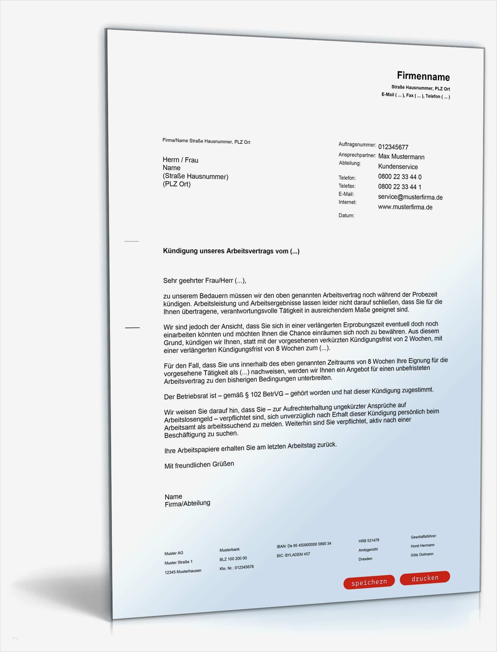 Kündigung Krankenversicherung Vorlage Elegant Probezeitverlängerung • De Musterbrief Download