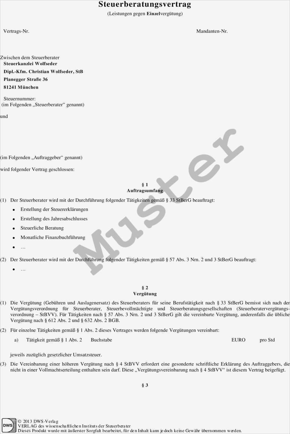 20 Best Of Kündigung Steuerberatungsvertrag Vorlage Modelle 2 Steuerberatungsvertrag Leistungen gegen Einzelvergütung