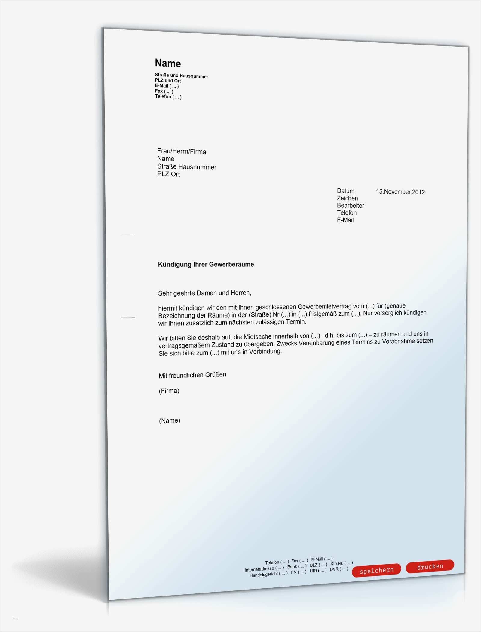 Kündigung Vermieter Vorlage Elegant Kündigung Gewerbemietvertrag Fristgemäß Vermieter