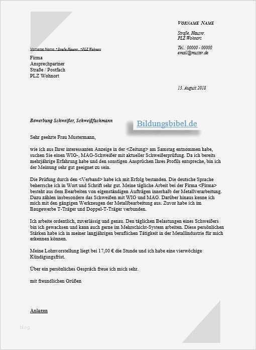 Lebenslauf Schweißer Vorlagen Elegant Bewerbung Schweißer Schweißfachmann Wig Mag