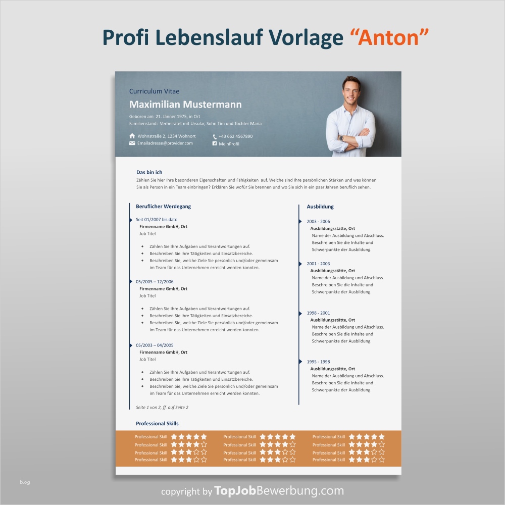 Lebenslauf Vorlage Design Schön Profi Lebenslauf Vorlage "anton" Für Erfolgreiche Bewerbungen