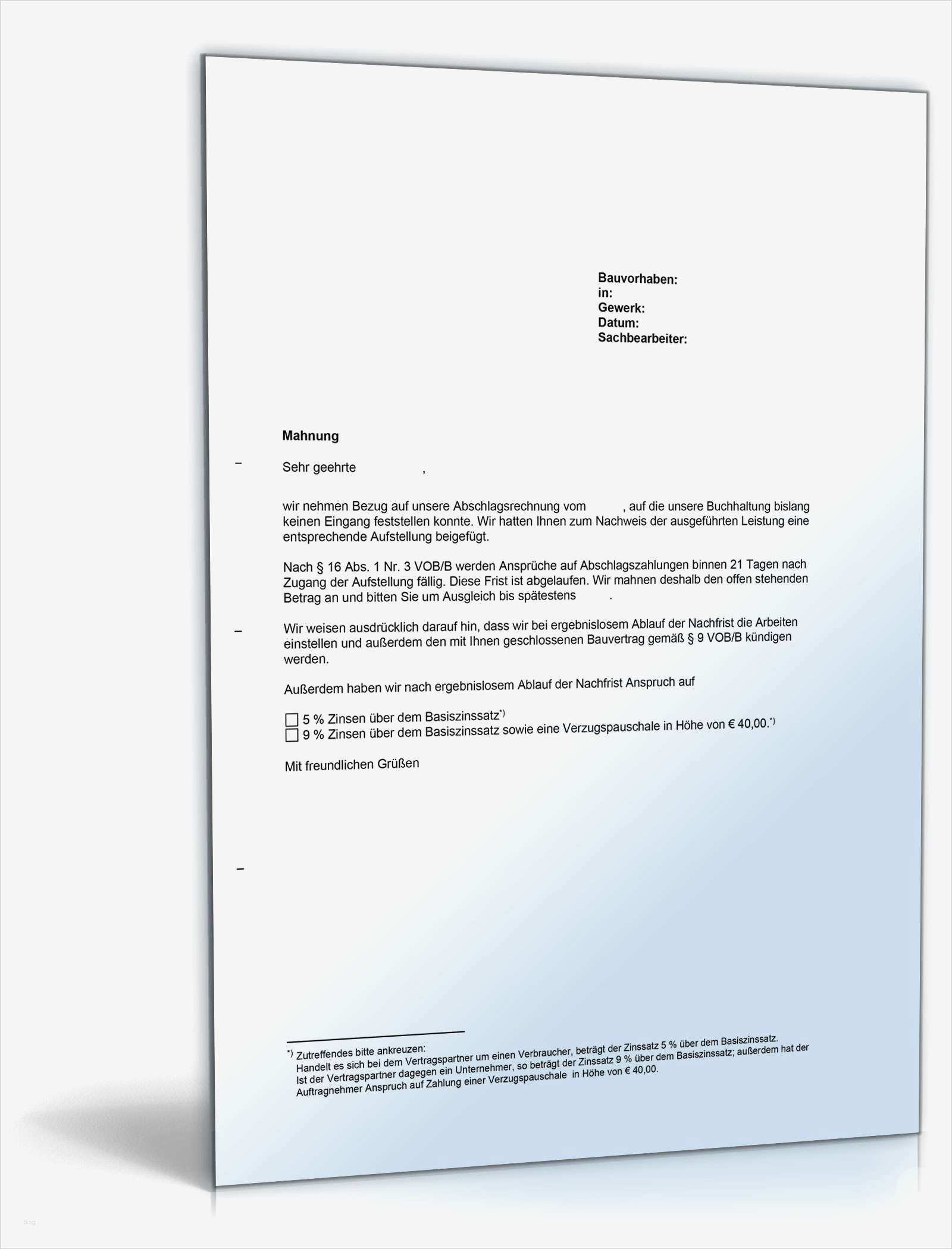 Lustige Mahnung Vorlage Kostenlos Einzigartig Mahnung Einer Abschlagsrechnung Nach Vob Muster Zum Download