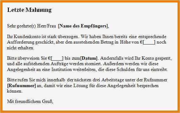 Mahnung Per Email Vorlage Erstaunlich Vorlage Letzte Mahnung Mahnschreiben Dritte Ebenbild